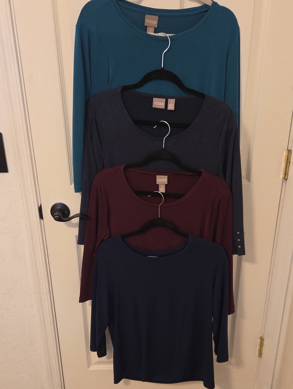 Chico's Teal, Navy, Burgundy & Blur 3/4 Sleeve Tops - Lot of 4